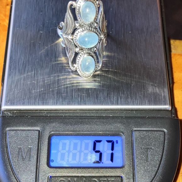 Genuine Aquamarine Sterling Silver Ring Size 7.25 - Picture 10 of 10